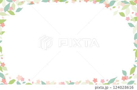 緑の葉と花のシンプルフレーム_囲み_横 124028616