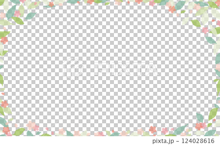 緑の葉と花のシンプルフレーム_囲み_横 124028616