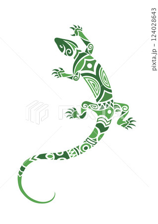 Lizard Maori style. Tattoo sketch or logo 124028643