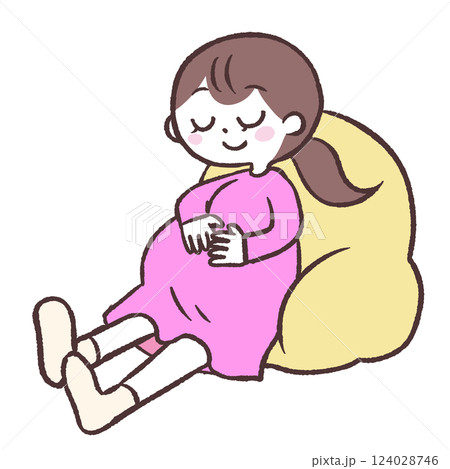 クッションに座る妊婦イラスト 124028746