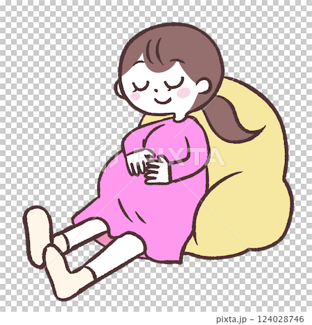 クッションに座る妊婦イラスト 124028746