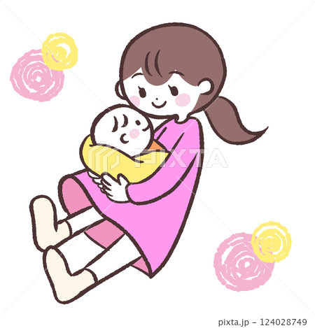 赤ちゃんを抱っこして見つめるママのイラスト 124028749