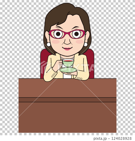 一位女總統正在喝茶休息 124028928