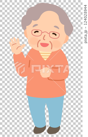 Senior woman waving, facial expression pose, elderly, late elderly Senior woman waving, facial expression pose, elderly, late elderly 124028944