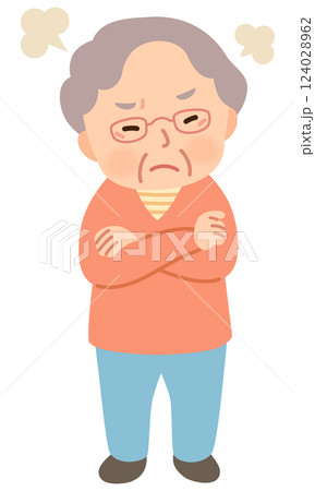 怒るシニア女性　表情ポーズ　高齢者　後期高齢者 124028962