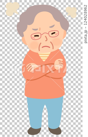 怒るシニア女性　表情ポーズ　高齢者　後期高齢者 124028962