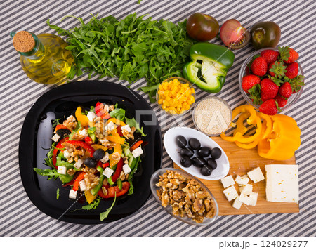 Image of ready-made salad and its ingredients Image of ready-made salad and its ingredients 124029277
