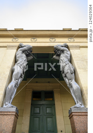 19 century sculptures of Atlanteans holding the portico of the Hermitage in St. Petersburg, Russia 19 century sculptures of Atlanteans holding the portico of the Hermitage in St. Petersburg, Russia 124029364