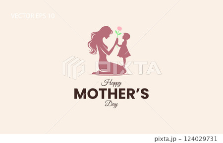 Mother's Day Silhouette of Mom and Daughter with Flower 124029731
