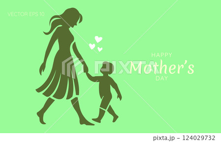 Mother's Day Silhouette of Mom and Son Holding Hands 124029732