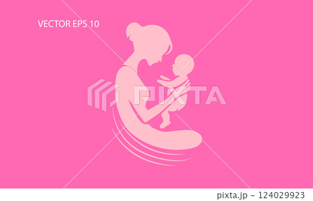 Loving Mother Holding Baby Minimalist Mother's Day Illustration 124029923