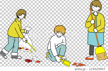 清掃活動をする人たちのイラスト（セット） 124029947