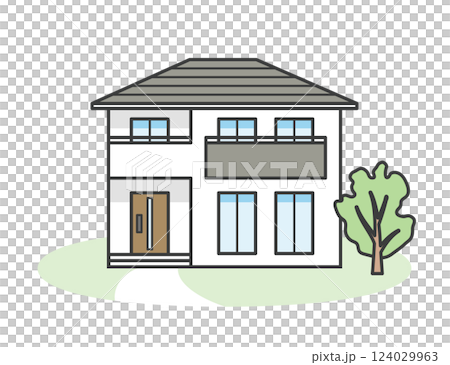 Illustration of a stylish modern Japanese detached house 124029963