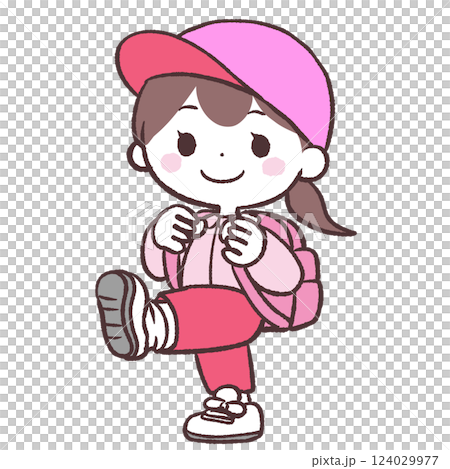 カメラ目線のリュック背負った女の子イラスト 124029977