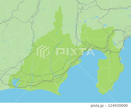 日本の静岡県と隣接する都道府県を含む、緑色のシンプルなロードマップ 124030000