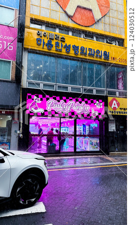 car parking lot with colorful lights 124030512