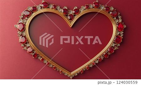 アンティーク風の金枠ルビーハートのフレーム 124030559