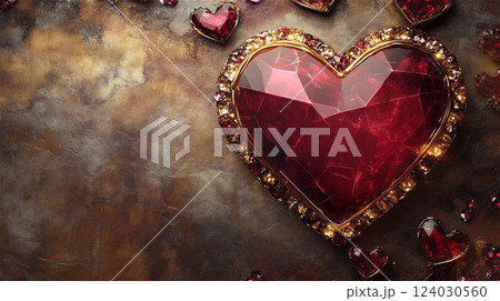 宝石装飾が施された赤いハートフレーム 124030560