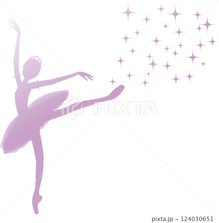 紫色のシルエットのバレリーナ　グラデーション　キラキラ 124030651