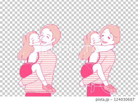Smiling girl and her mom and dad hugging 124030687
