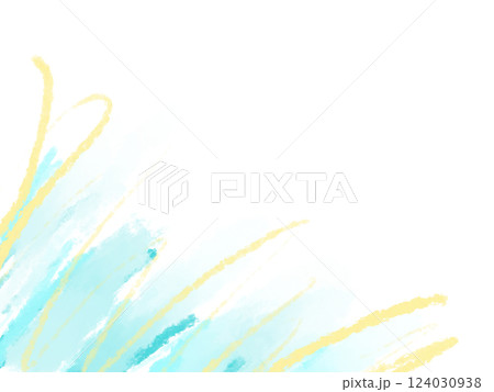 水彩画躍動感のあるかすれ青と黄色のフレームイラスト 124030938