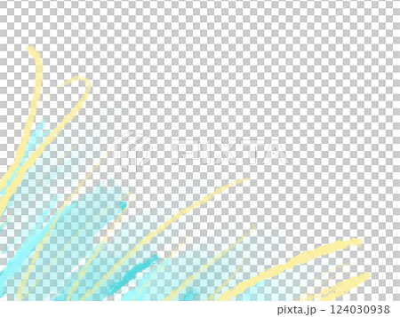水彩画躍動感のあるかすれ青と黄色のフレームイラスト 124030938