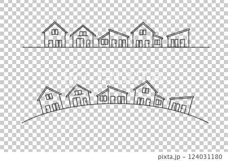 マイホームで構成された街並みの線画イラスト 124031180