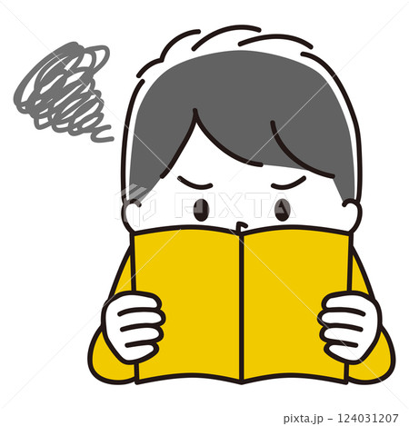 本を読む男の子のイラスト もやもや 黒髪 本を読む男の子のイラスト もやもや 黒髪 124031207
