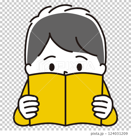 一個男孩在讀書的插圖(黑髮) 一個男孩在讀書的插圖(黑髮) 124031209