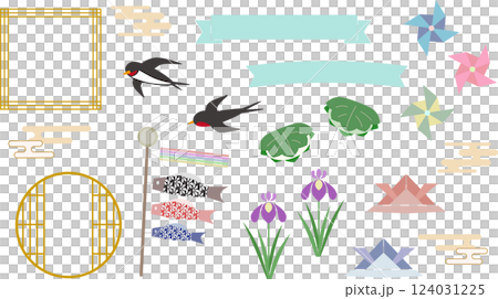 Simple and cute May illustrations and frame material set Simple and cute May illustrations and frame material set 124031225