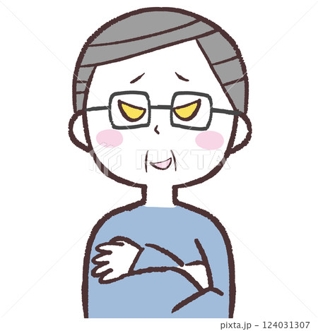 いじわるそうに笑う眼鏡シニア男性イラスト 124031307