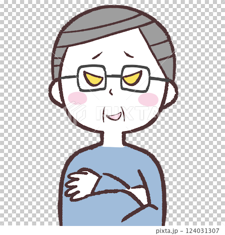 いじわるそうに笑う眼鏡シニア男性イラスト 124031307