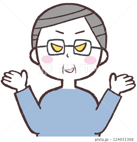 悪事に勧誘するメガネシニア男性イラスト 124031308
