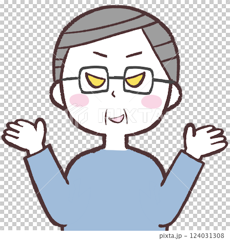 悪事に勧誘するメガネシニア男性イラスト 124031308