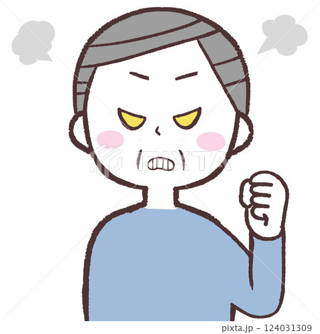 こぶし振り上げて怒るシニア男性イラスト 124031309