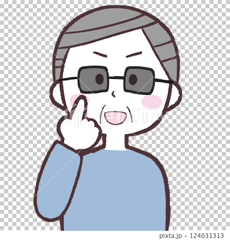 サングラスを指さすシニア男性イラスト 124031313