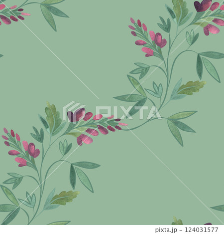 Textile seamless floral pattern with wild grasses and flowers. Design for kitchen home textiles, tablecloths, curtains, bed linen, dress fabrics, wrapping paper. 124031577