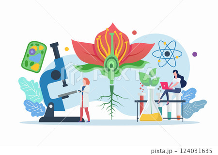 Science lab and school class. Biology scene with miniature people. 124031635