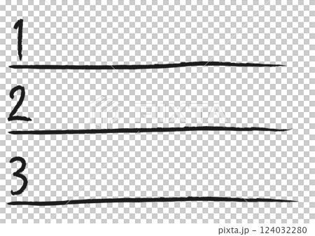 Black handwritten numbered heading lines set Black handwritten numbered heading lines set 124032280
