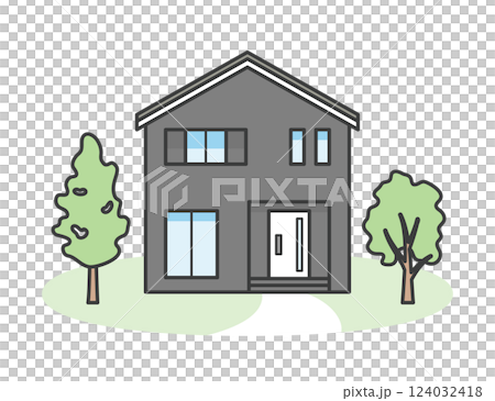 モダンでオシャレな一戸建ての家のイラスト モダンでオシャレな一戸建ての家のイラスト 124032418