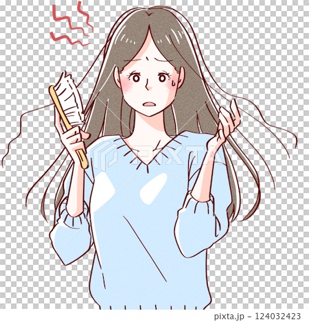 広がる髪に悩む女性 広がる髪に悩む女性 124032423