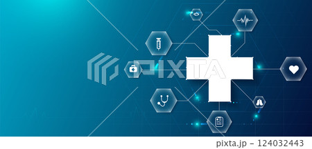 Digital Healthcare Network Concept on Blue Background 124032443