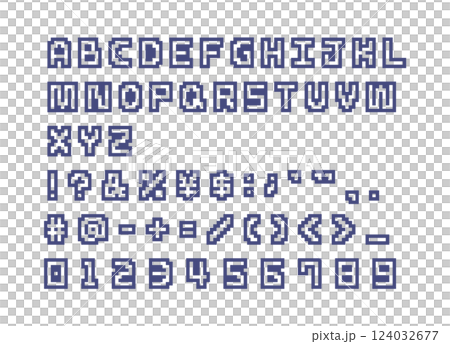 縁取りされたシンプルなドットの英数字と記号のセット アルファベット 文字 ピクセル フォント 縁取りされたシンプルなドットの英数字と記号のセット アルファベット 文字 ピクセル フォント 124032677