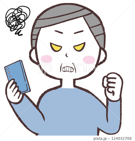 スマホにかんかんのシニア男性イラスト 124032708