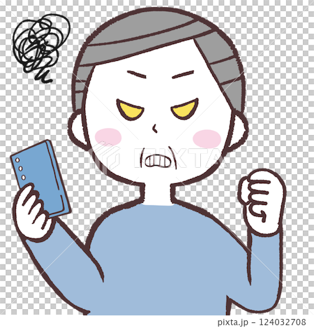 スマホにかんかんのシニア男性イラスト 124032708
