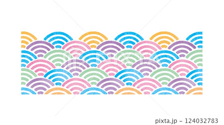 青海波　模様　和柄　伝統文様　水彩　カラフル 124032783