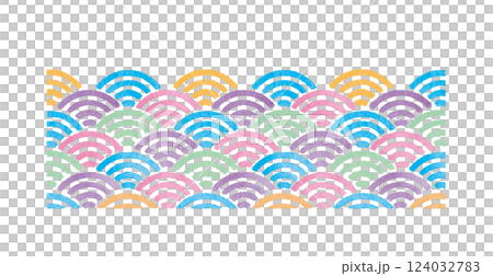 青海波　模様　和柄　伝統文様　水彩　カラフル 124032783