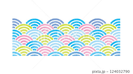 青海波 模様 和柄 伝統文様 水彩 ポップカラー 青海波 模様 和柄 伝統文様 水彩 ポップカラー 124032790