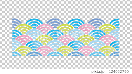 青海波 模様 和柄 伝統文様 水彩 ポップカラー 青海波 模様 和柄 伝統文様 水彩 ポップカラー 124032790