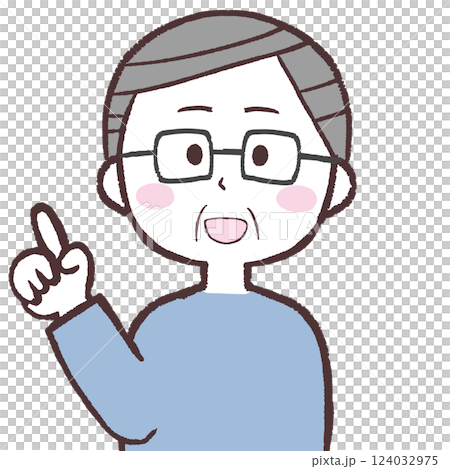 Illustration of a senior man with glasses pointing with a smile 124032975